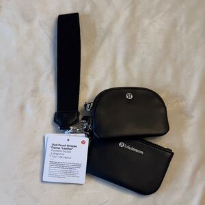 NWT! Lululemon “Leather” Dual Pouch Wristlet in Black